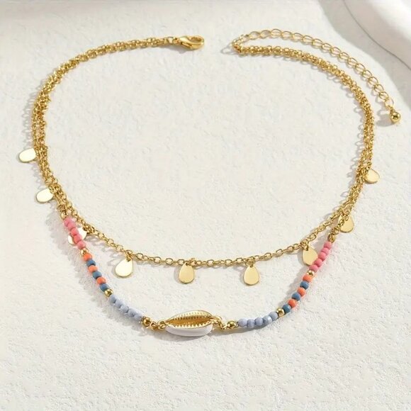 Layered double Strand Shell Bead Necklace - Picture 3 of 3